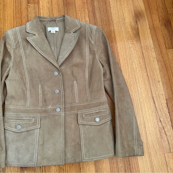 Ann Taylor By Loft Women’s 100% Leather Jacket Tan With Pockets, Lined Size 12P - Picture 4 of 14